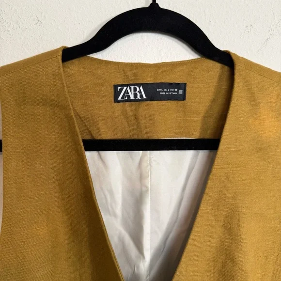 Women’s Zara Tailored Linen Vest Brown Large 2753 131 732 - Picture 6 of 7